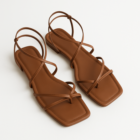 Célia – Sandales Cuir Marron Plates Marron